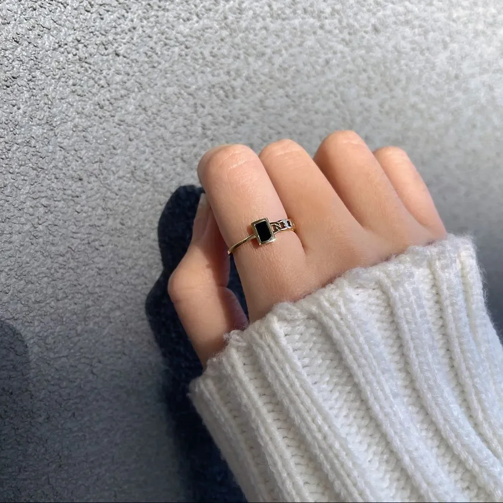 CLOSING SALE! 18K Gold Plated Mini Black Spinal Ring - Picture 5 of 8